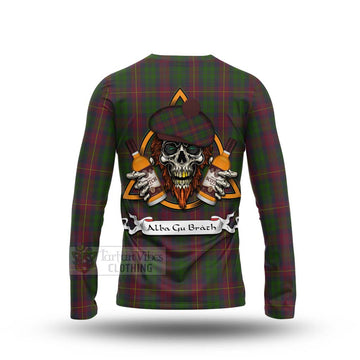 Cairns Tartan Long Sleeve T-Shirt with Family Crest and Bearded Skull Holding Bottles of Whiskey - Tartan Vibes Clothing