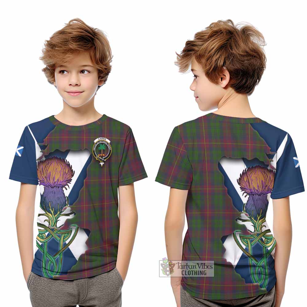 Tartan Vibes Clothing Cairns Tartan Family Crest Kid T-Shirt Scottish Thistle Celtic Inspired