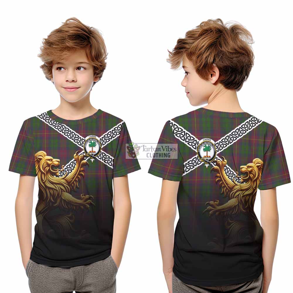 Cairns Crest Tartan Kid T-Shirt with Golden Lion Emblem Celtic Style - Tartan Vibes Clothing