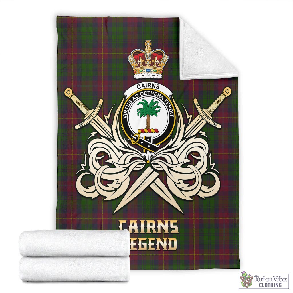Tartan Vibes Clothing Cairns Tartan Blanket with Clan Crest and the Golden Sword of Courageous Legacy