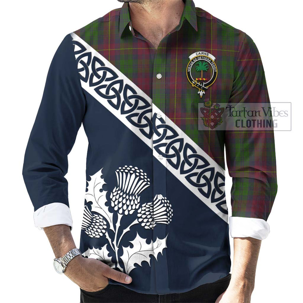 Cairns Tartan Long Sleeve Button Shirt Featuring Thistle and Scotland Map Men's Shirt - Tartan Vibes Clothing