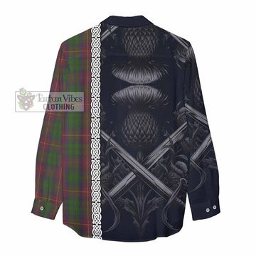 Cairns Tartan Women's Casual Shirt with Family Crest Cross Sword Thistle Celtic Vibes - Tartan Vibes Clothing