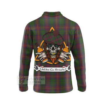 Cairns Tartan Long Sleeve Polo Shirt with Family Crest and Bearded Skull Holding Bottles of Whiskey - Tartan Vibes Clothing