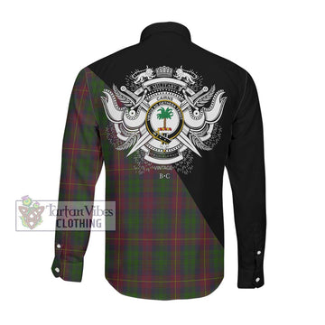 Cairns Tartan Long Sleeve Button Shirt with Family Crest and Military Logo Style Men's Shirt - Tartanvibesclothing Shop