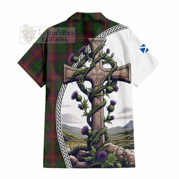 Cairns Tartan Hawaiian Shirt with Family Crest and St. Andrew's Cross Accented by Thistle Vines - Tartan Vibes Clothing