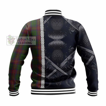 Tartan Vibes Clothing Cairns Tartan Baseball Jacket with Family Crest Cross Sword Thistle Celtic Vibes