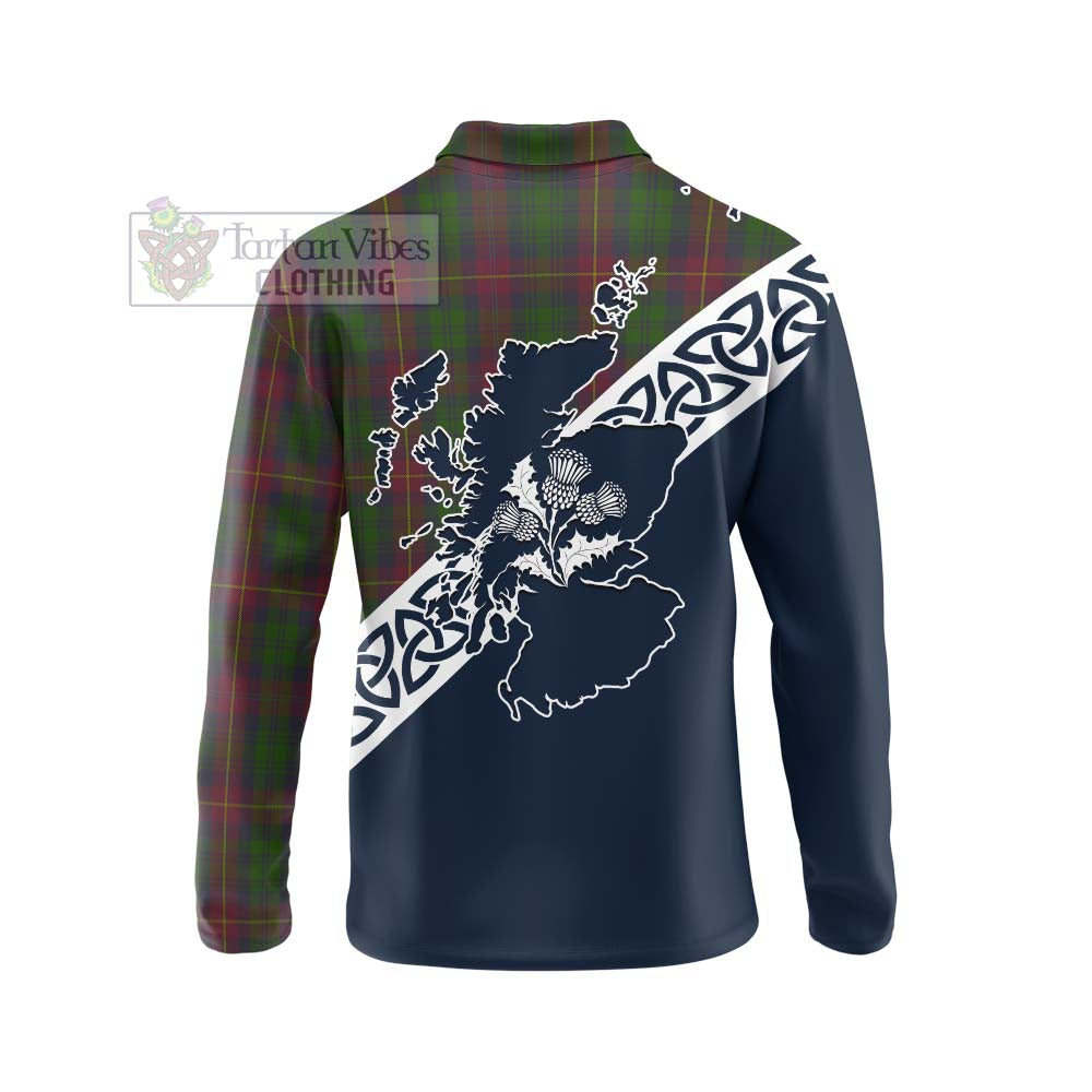 Cairns Tartan Long Sleeve Polo Shirt Featuring Thistle and Scotland Map - Tartan Vibes Clothing