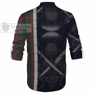 Cairns Tartan Ghillie Kilt Shirt with Family Crest Cross Sword Thistle Celtic Vibes - Tartan Vibes Clothing