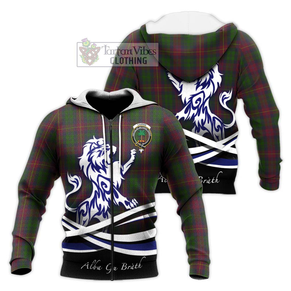 Cairns Tartan Knitted Hoodie with Alba Gu Brath Regal Lion Emblem Unisex Knitted Zip Hoodie - Tartan Vibes Clothing