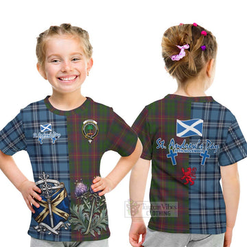 Cairns Tartan Kid T-Shirt Happy St. Andrew's Day Half Tartan Style - Tartan Vibes Clothing