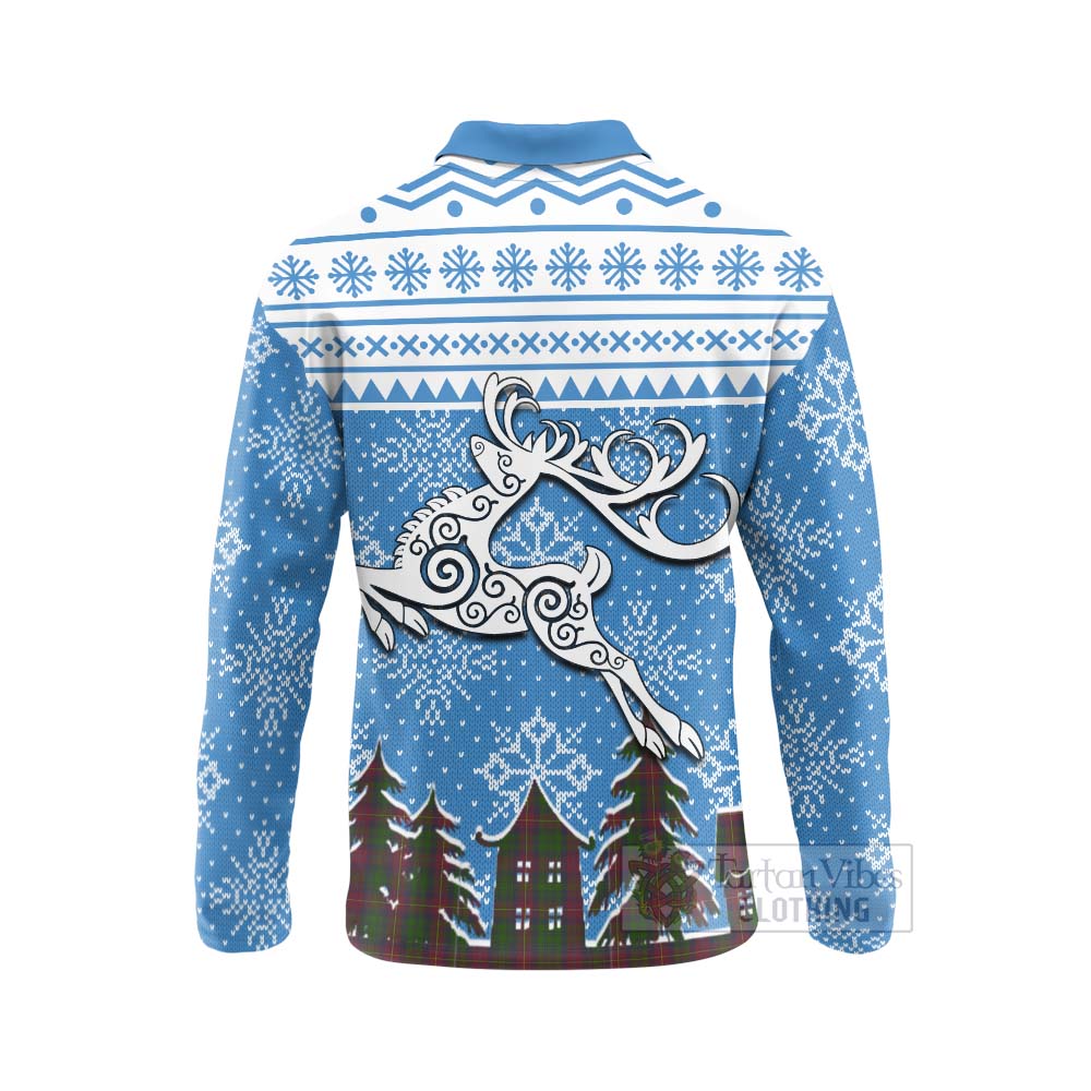 Cairns Clan Christmas Long Sleeve Polo Shirt Celtic Reindeer Style - Tartan Vibes Clothing
