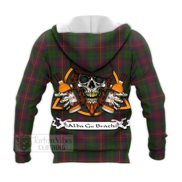 Cairns Tartan Knitted Hoodie with Family Crest and Bearded Skull Holding Bottles of Whiskey - Tartan Vibes Clothing