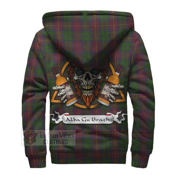Cairns Tartan Sherpa Hoodie with Family Crest and Bearded Skull Holding Bottles of Whiskey - Tartan Vibes Clothing