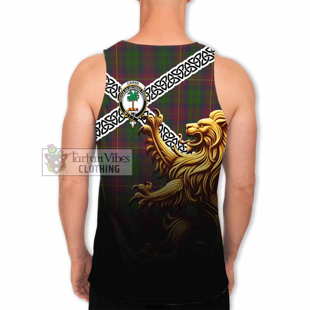 Cairns Crest Tartan Men's Tank Top with Golden Lion Emblem Celtic Style - Tartan Vibes Clothing