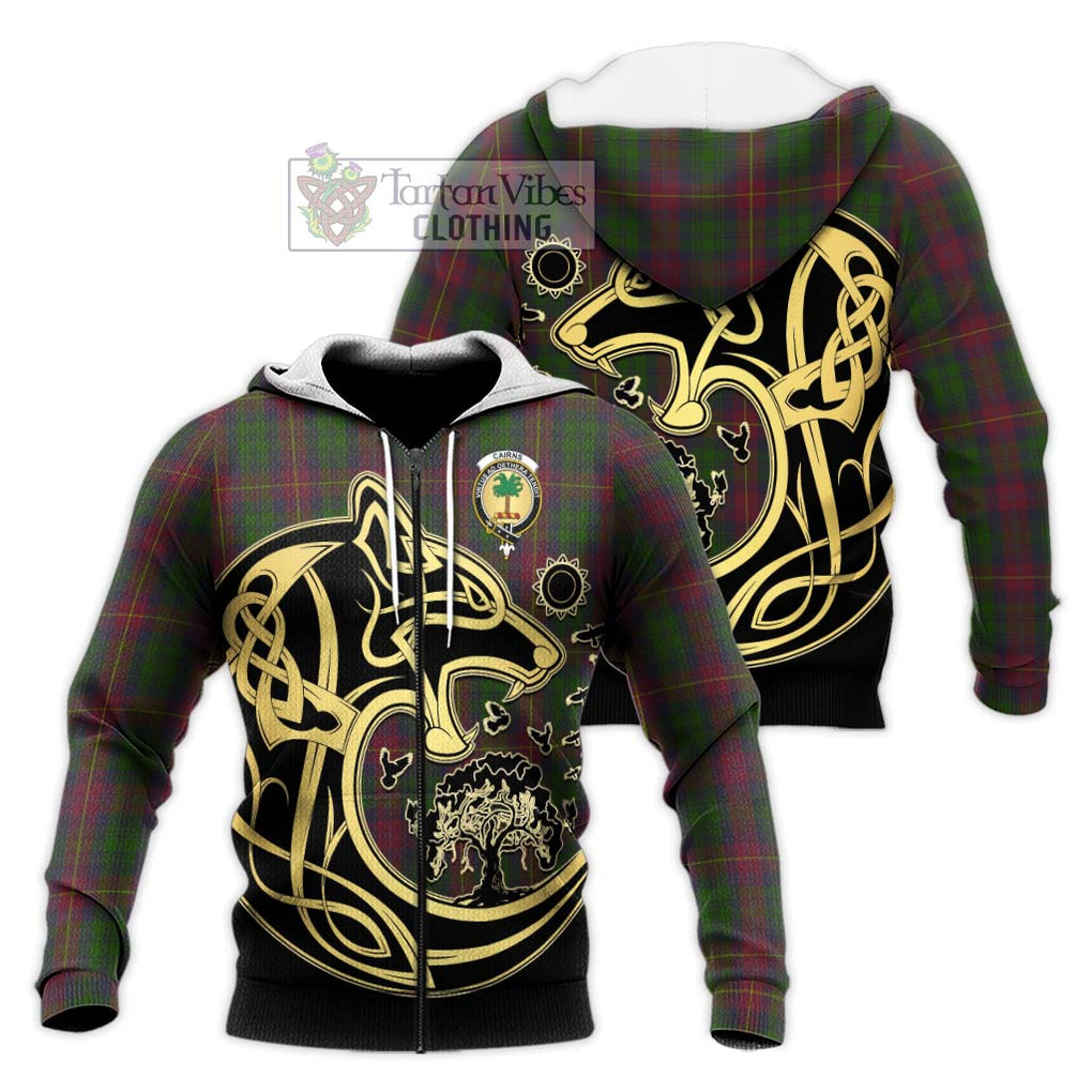 Cairns Tartan Knitted Hoodie with Family Crest Celtic Wolf Style Unisex Knitted Zip Hoodie - Tartan Vibes Clothing