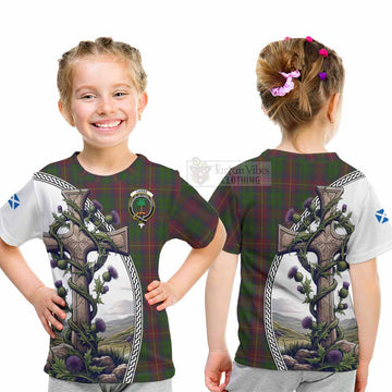 Cairns Tartan Kid T-Shirt with Family Crest and St. Andrew's Cross Accented by Thistle Vines - Tartan Vibes Clothing