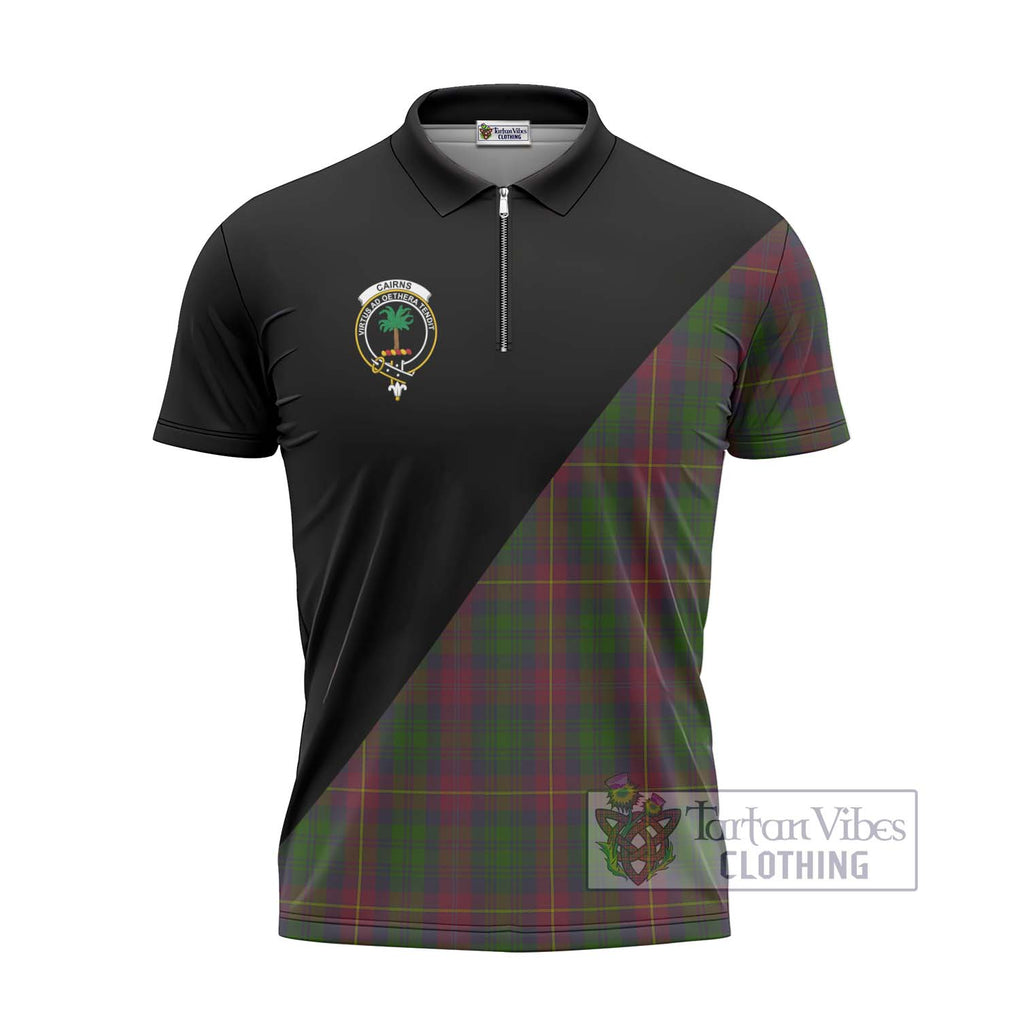Cairns Tartan Zipper Polo Shirt with Family Crest and Military Logo Style - Tartanvibesclothing Shop