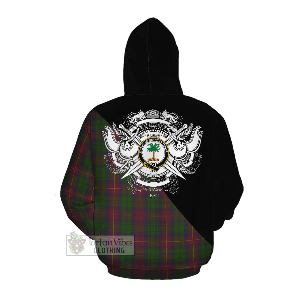 Tartan Vibes Clothing Cairns Tartan Cotton Hoodie with Family Crest and Military Logo Style