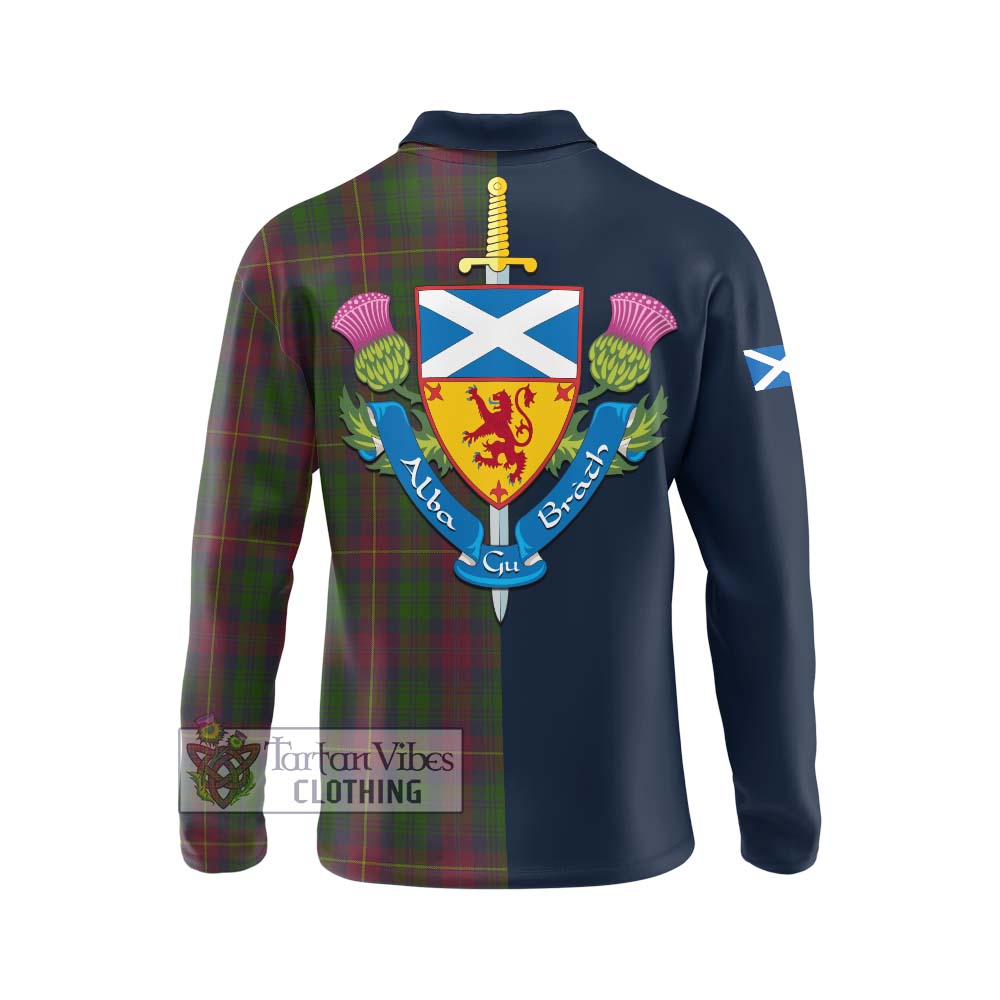 Cairns Tartan Long Sleeve Polo Shirt Alba with Scottish Lion Royal Arm Half Style - Tartan Vibes Clothing