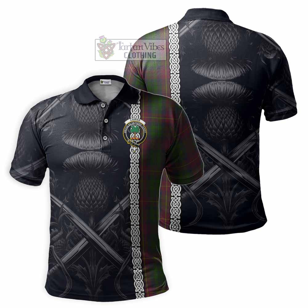 Cairns Tartan Polo Shirt with Family Crest Cross Sword Thistle Celtic Vibes - Tartan Vibes Clothing