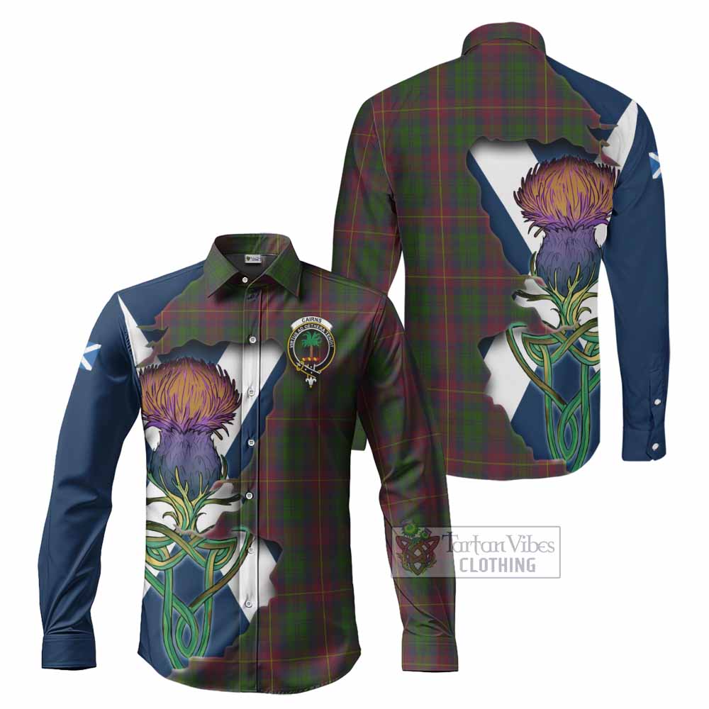 Tartan Vibes Clothing Cairns Tartan Family Crest Long Sleeve Button Shirt Scottish Thistle Celtic Inspired