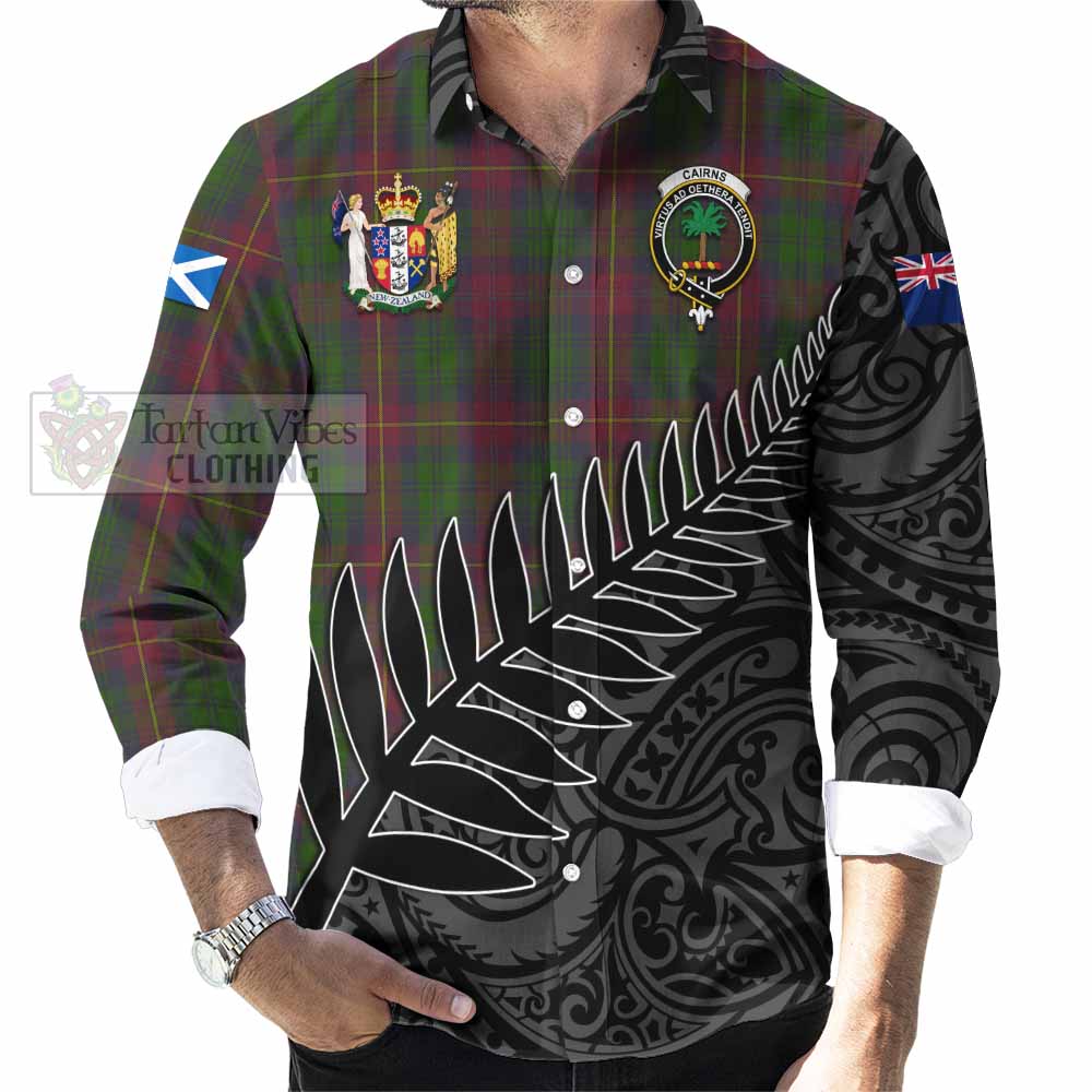 Cairns Crest Tartan Long Sleeve Button Shirt with New Zealand Silver Fern Half Style - Tartan Vibes Clothing
