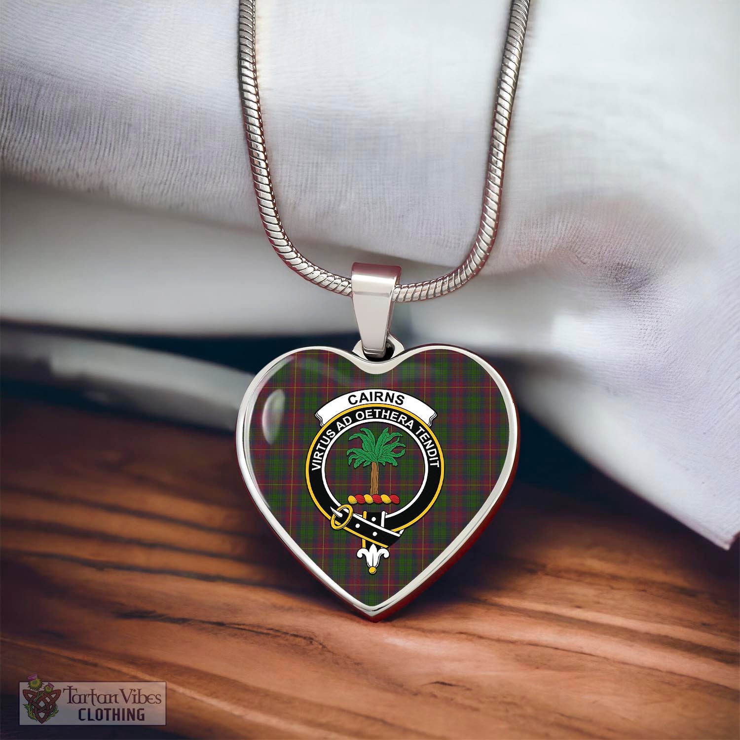 Cairns Tartan Heart Necklace with Family Crest - Tartan Vibes Clothing