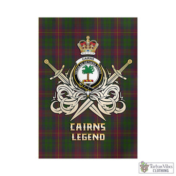 Cairns Tartan Garden Flag with Clan Crest and the Golden Sword of Courageous Legacy