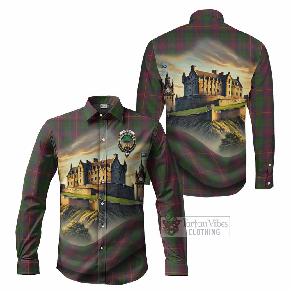 Tartan Vibes Clothing Cairns Tartan Family Crest Long Sleeve Button Shirt with Scottish Ancient Castle Style
