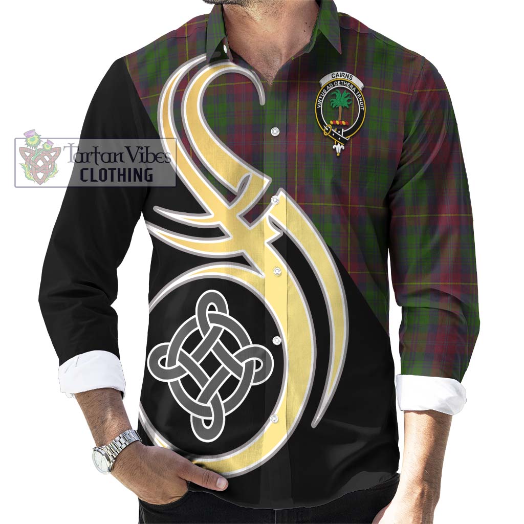 Cairns Tartan Long Sleeve Button Shirt with Family Crest and Celtic Symbol Style - Tartan Vibes Clothing