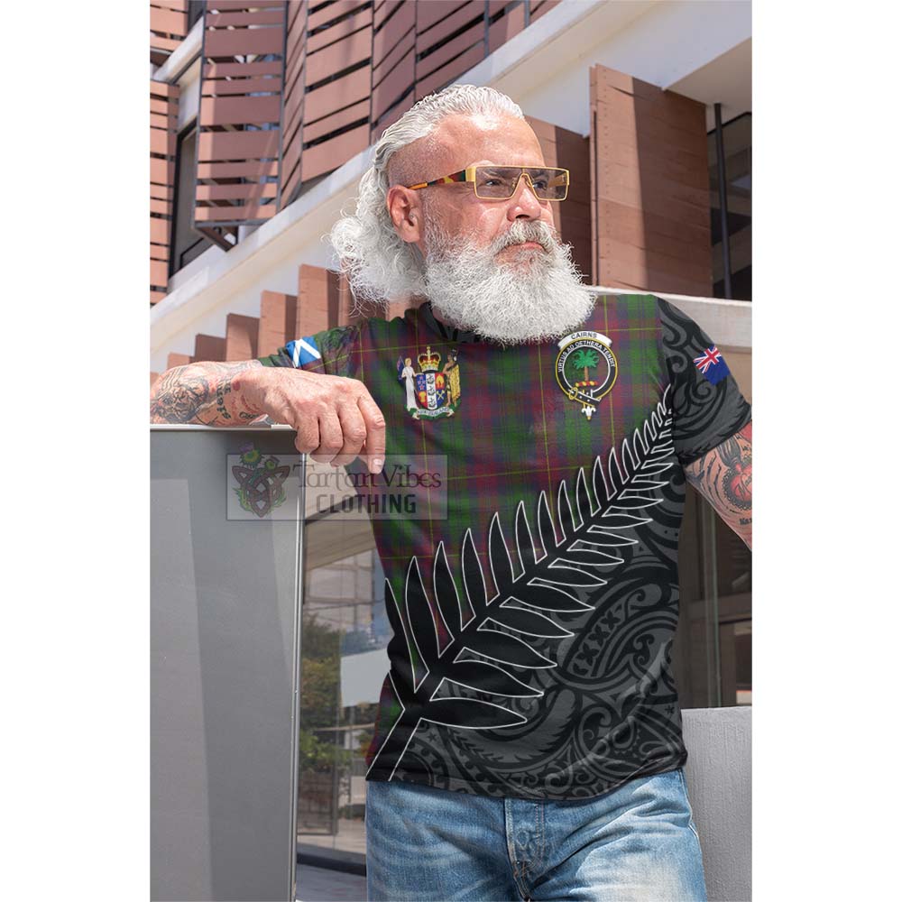 Tartan Vibes Clothing Cairns Crest Tartan Cotton T-shirt with New Zealand Silver Fern Half Style