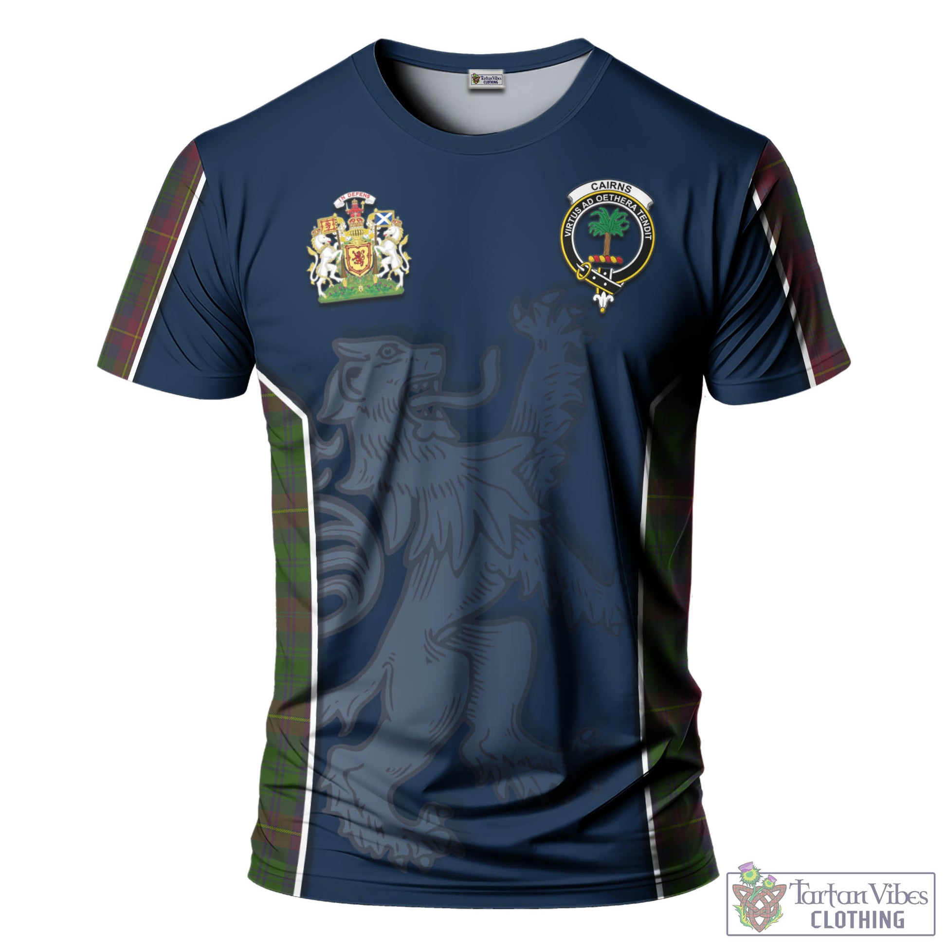 Tartan Vibes Clothing Cairns Tartan T-Shirt with Family Crest and Lion Rampant Vibes Sport Style