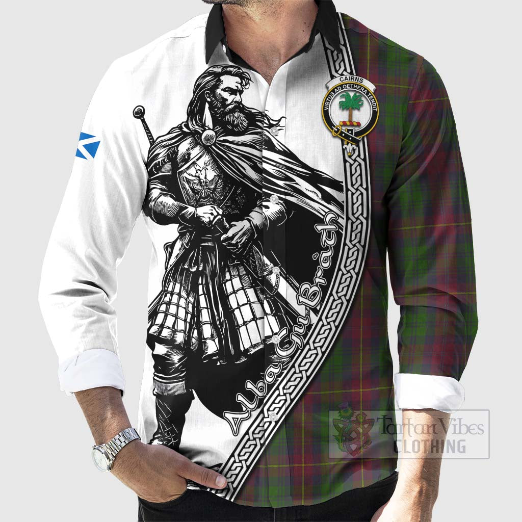 Cairns Tartan Clan Crest Long Sleeve Button Shirt with Highlander Warrior Celtic Style - Tartan Vibes Clothing