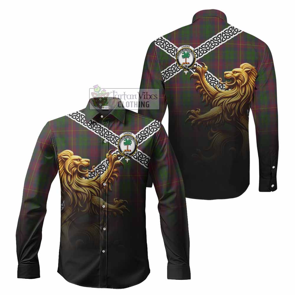 Cairns Crest Tartan Long Sleeve Button Shirt with Golden Lion Emblem Celtic Style - Tartan Vibes Clothing
