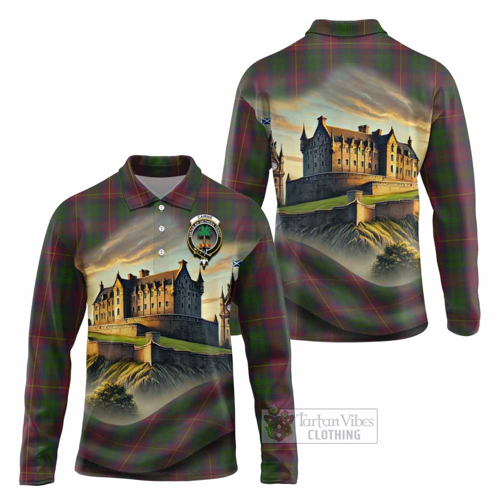 Cairns Tartan Family Crest Long Sleeve Polo Shirt with Scottish Ancient Castle Style - Tartan Vibes Clothing