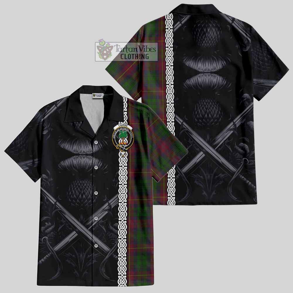 Cairns Tartan Hawaiian Shirt with Family Crest Cross Sword Thistle Celtic Vibes - Tartan Vibes Clothing