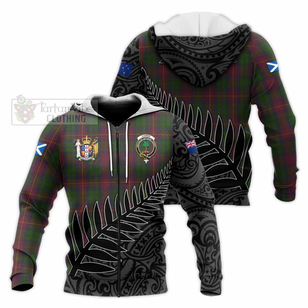 Tartan Vibes Clothing Cairns Crest Tartan Knitted Hoodie with New Zealand Silver Fern Half Style