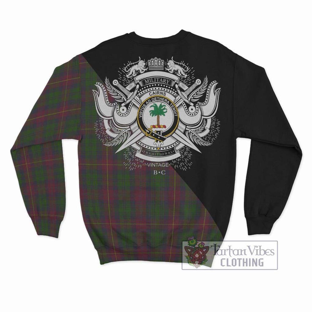 Cairns Tartan Sweatshirt with Family Crest and Military Logo Style - Tartan Vibes Clothing