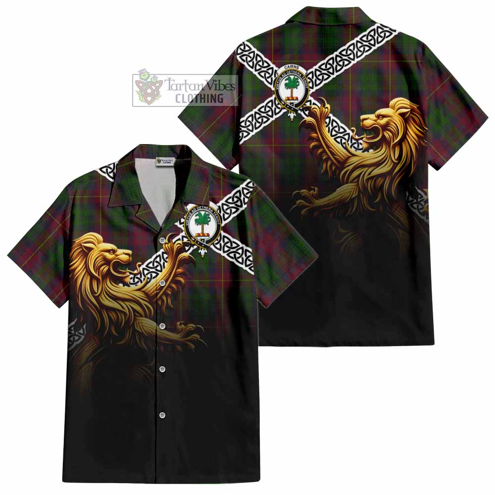 Cairns Crest Tartan Hawaiian Shirt with Golden Lion Emblem Celtic Style - Tartan Vibes Clothing