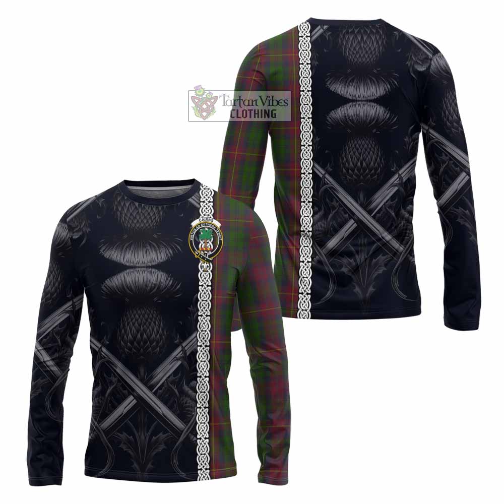 Cairns Tartan Long Sleeve T-Shirt with Family Crest Cross Sword Thistle Celtic Vibes - Tartan Vibes Clothing