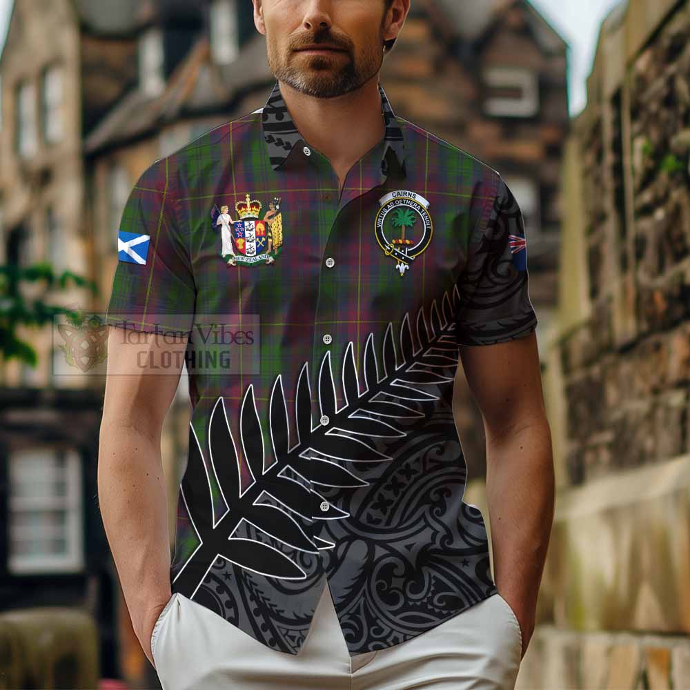 Cairns Crest Tartan Hawaiian Shirt with New Zealand Silver Fern Half Style - Tartan Vibes Clothing