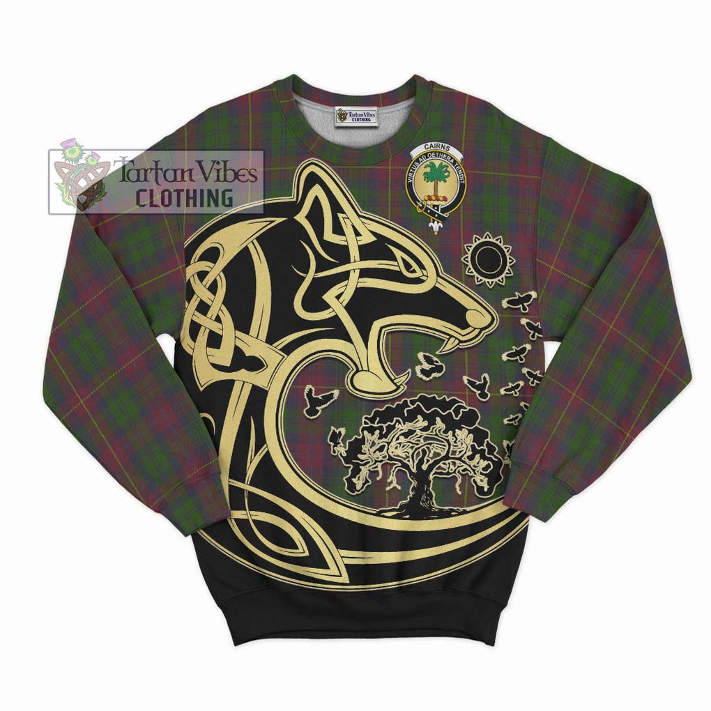 Cairns Tartan Sweatshirt with Family Crest Celtic Wolf Style - Tartan Vibes Clothing