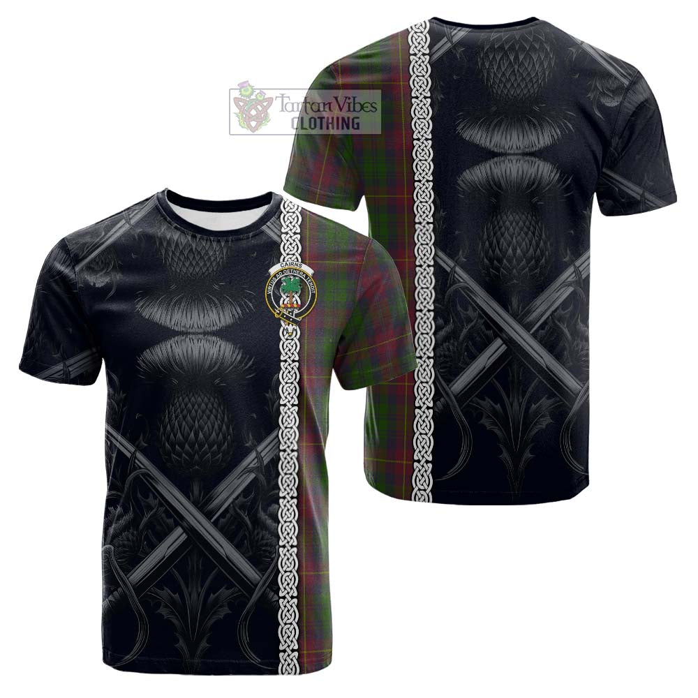 Tartan Vibes Clothing Cairns Tartan Cotton T-shirt with Family Crest Cross Sword Thistle Celtic Vibes