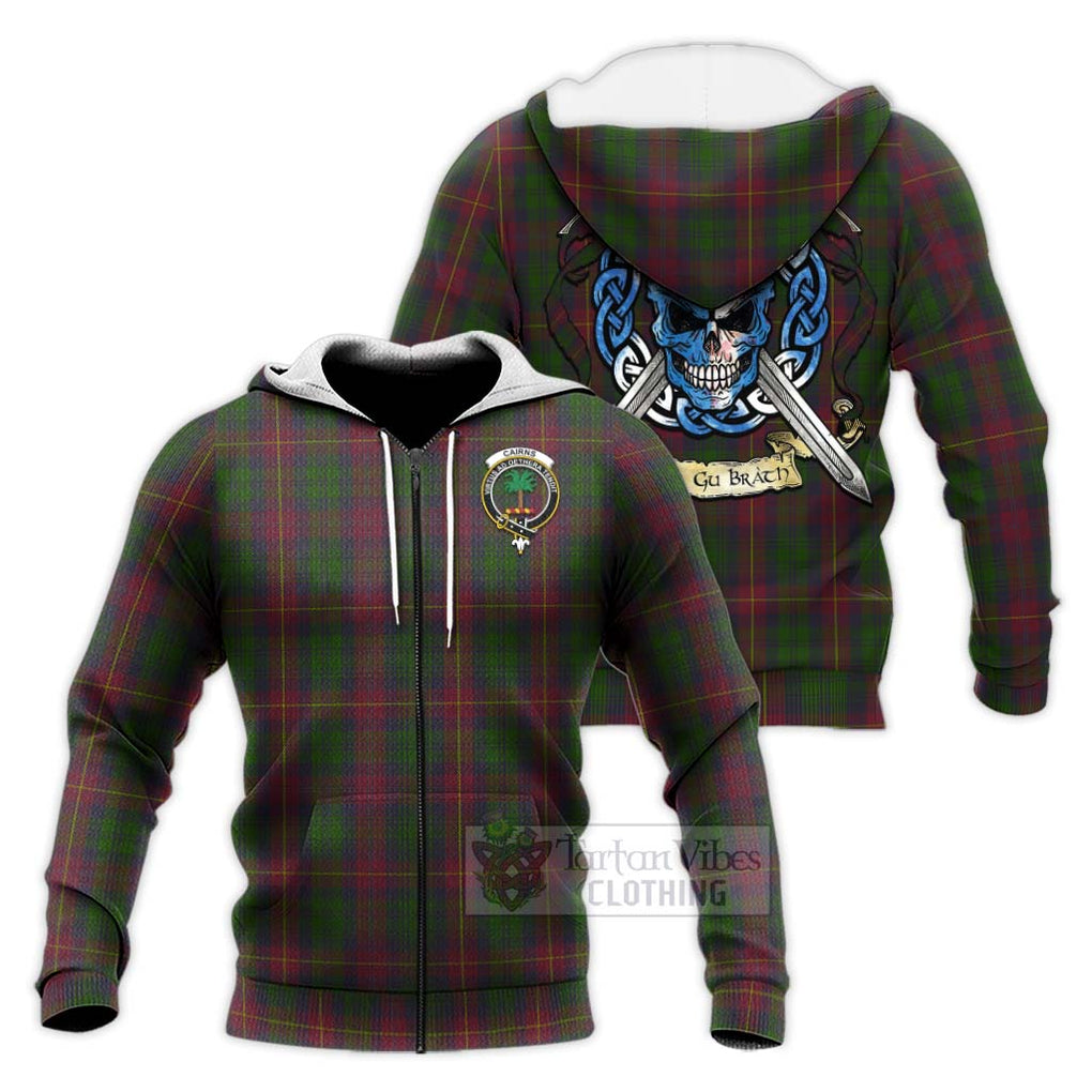 Cairns Tartan Knitted Hoodie with Family Crest Celtic Skull Style Unisex Knitted Zip Hoodie - Tartan Vibes Clothing