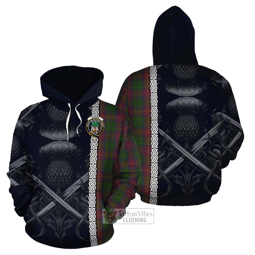 Tartan Vibes Clothing Cairns Tartan Cotton Hoodie with Family Crest Cross Sword Thistle Celtic Vibes