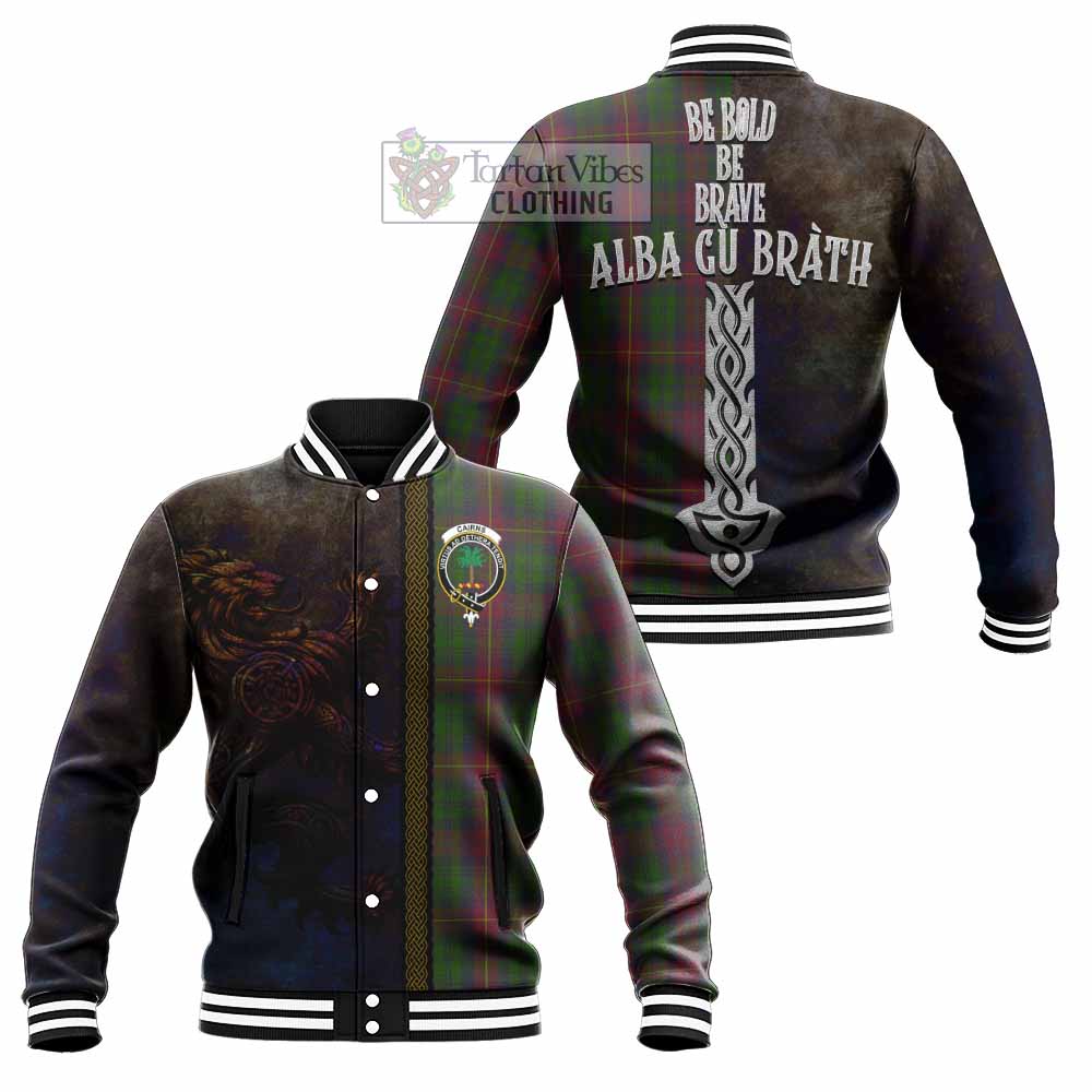 Tartan Vibes Clothing Cairns Tartan Family Crest Baseball Jacket Alba Gu Brath Be Brave Lion Ancient Style