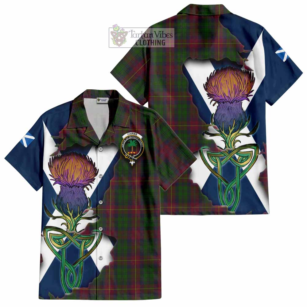 Tartan Vibes Clothing Cairns Tartan Family Crest Short Sleeve Button Shirt Scottish Thistle Celtic Inspired