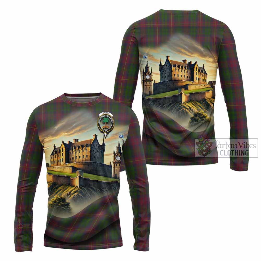 Cairns Tartan Family Crest Long Sleeve T-Shirt with Scottish Ancient Castle Style - Tartan Vibes Clothing