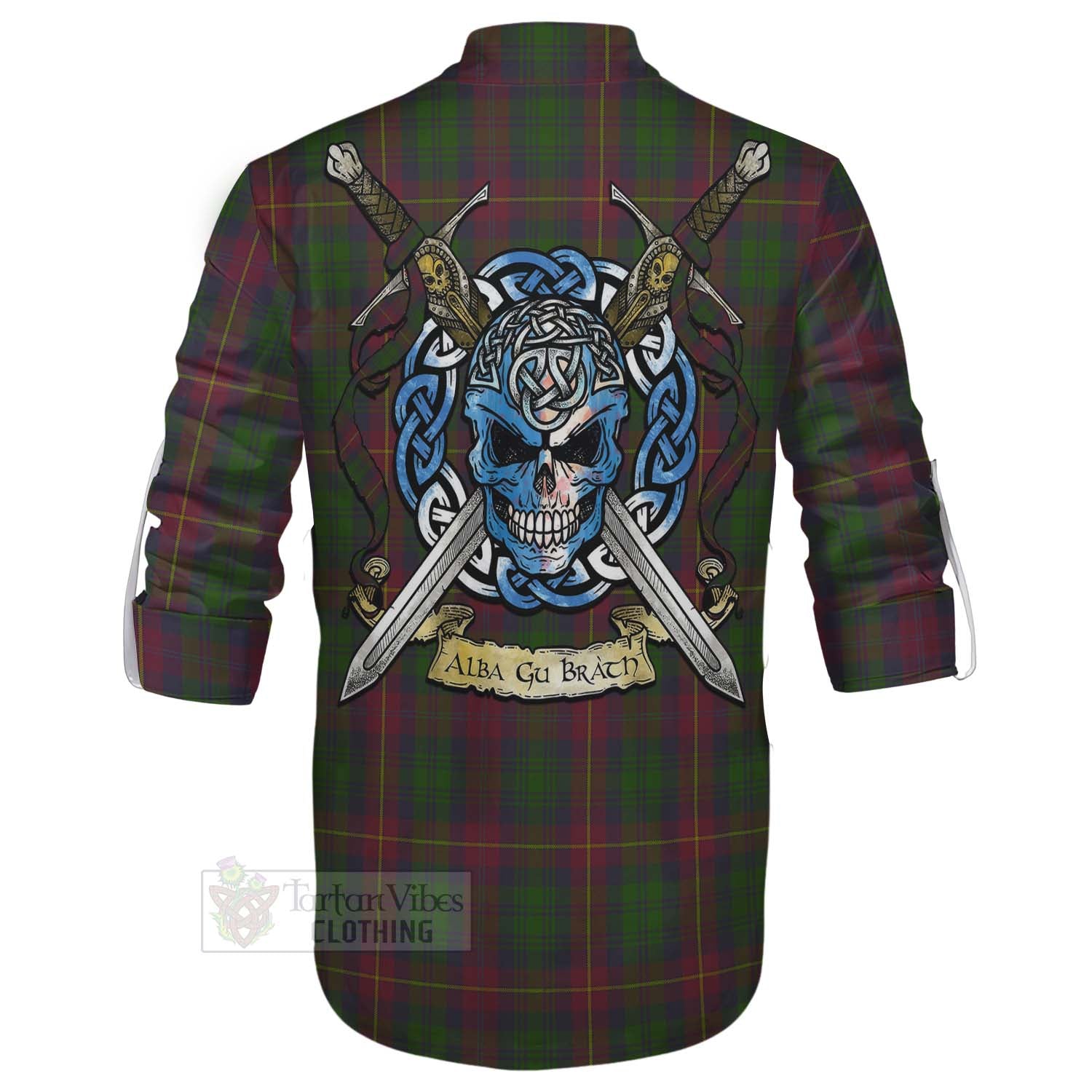 Cairns Tartan Ghillie Kilt Shirt with Family Crest Celtic Skull Style - Tartan Vibes Clothing