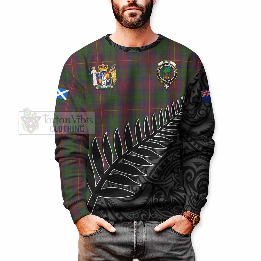 Cairns Crest Tartan Sweatshirt with New Zealand Silver Fern Half Style - Tartan Vibes Clothing
